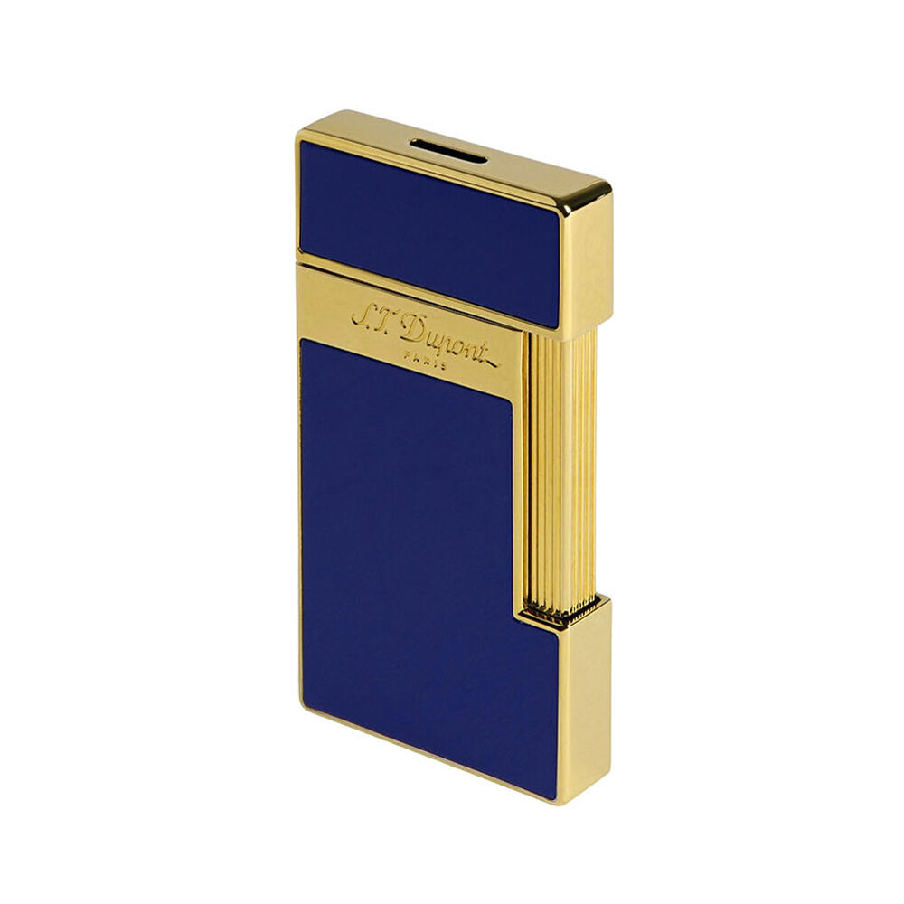 st dupont cigarette lighter S.T. Dupont Cigar Lighters Slimmy Blue Lacquer/Golden Lighter